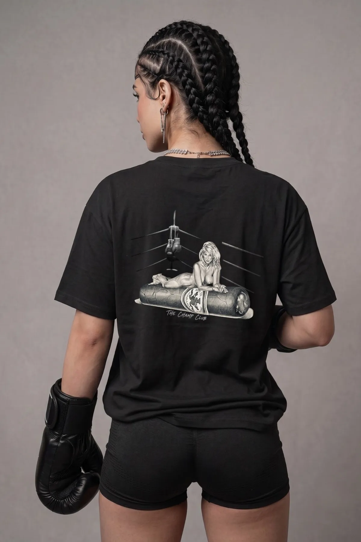 Damen Oversize Ring Spirit Print T-Shirt — Black
