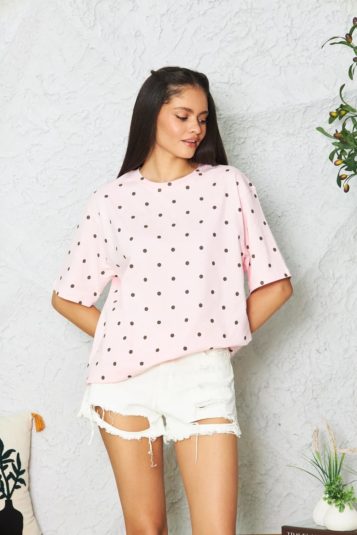Women Oversize Polka Muse T-Shirt — Pink