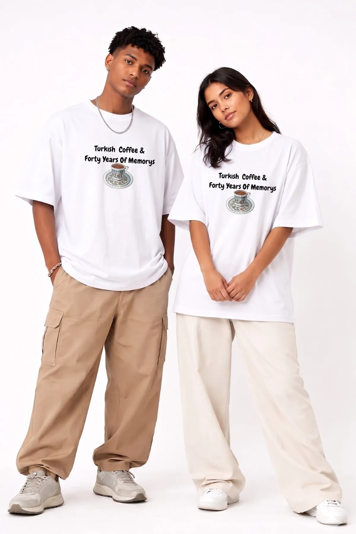 Unisex Oversize Türkisch Print T-Shirt — White