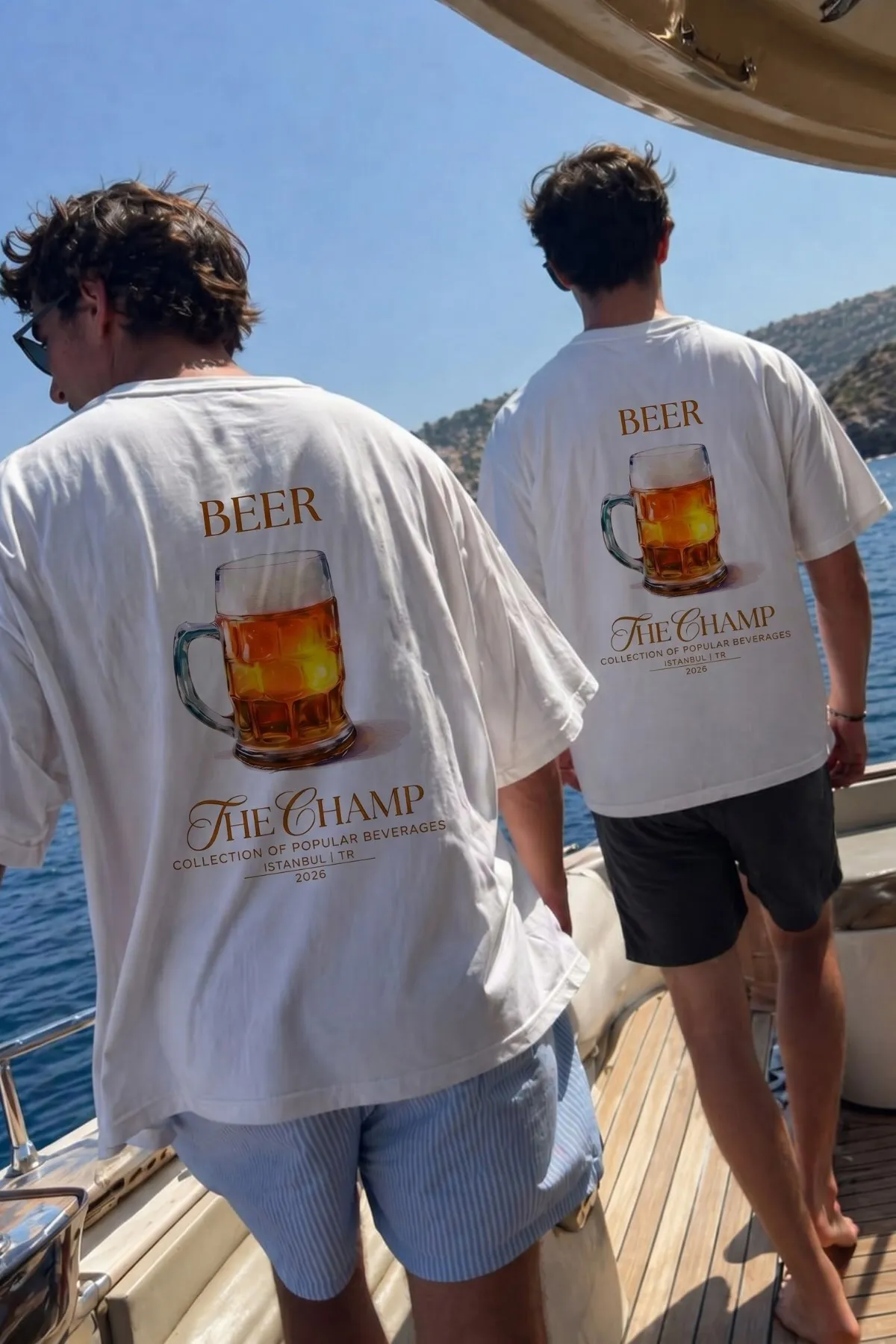 Unisex Oversize Beer Baskılı Tişört — White