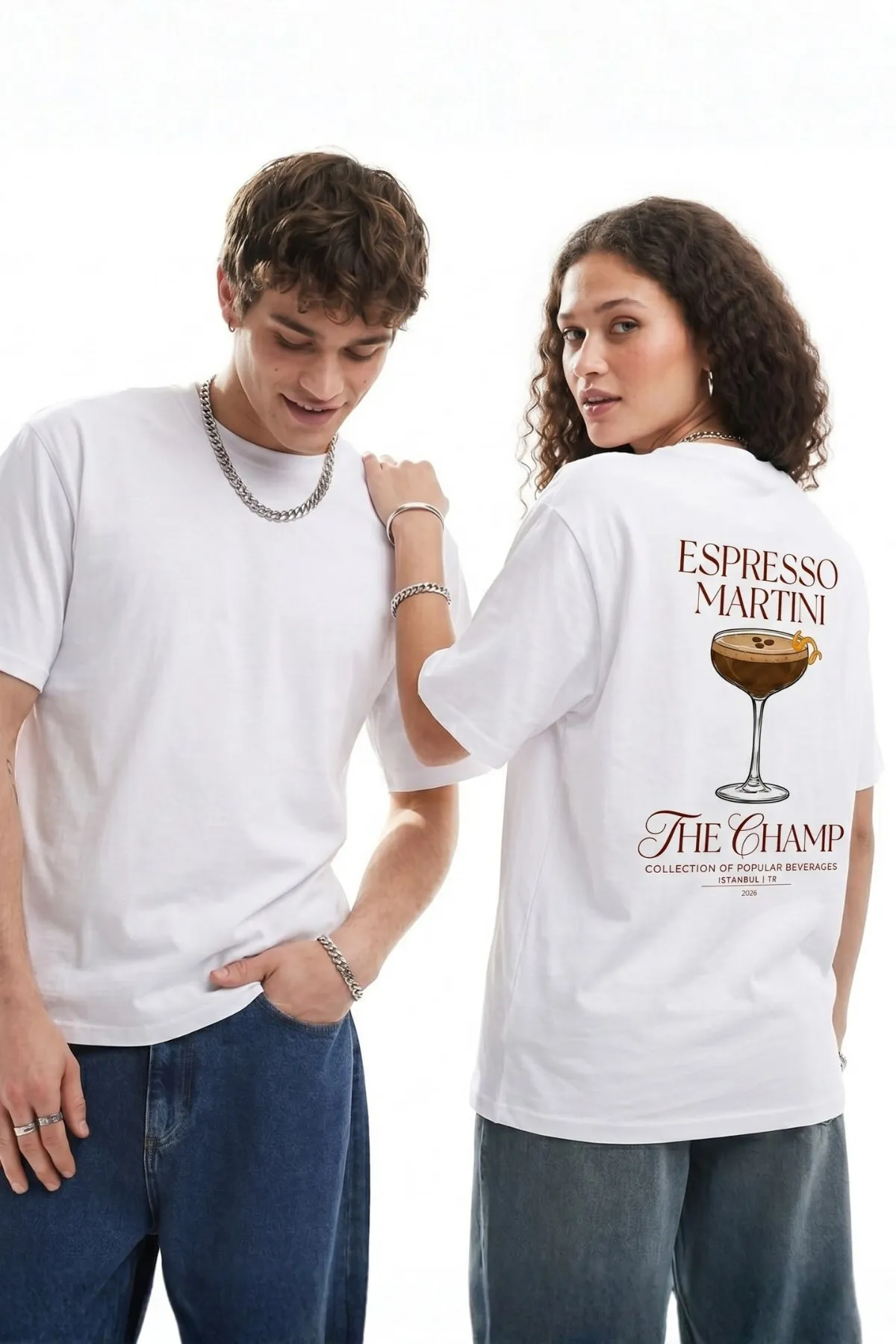 Unisex Oversize Espresso Print T-Shirt — White