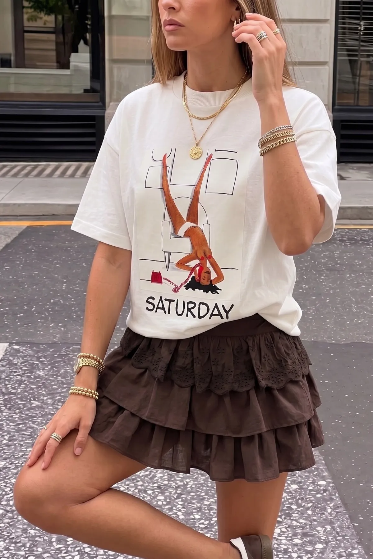 Damen Oversize Weekend Print T-Shirt — White