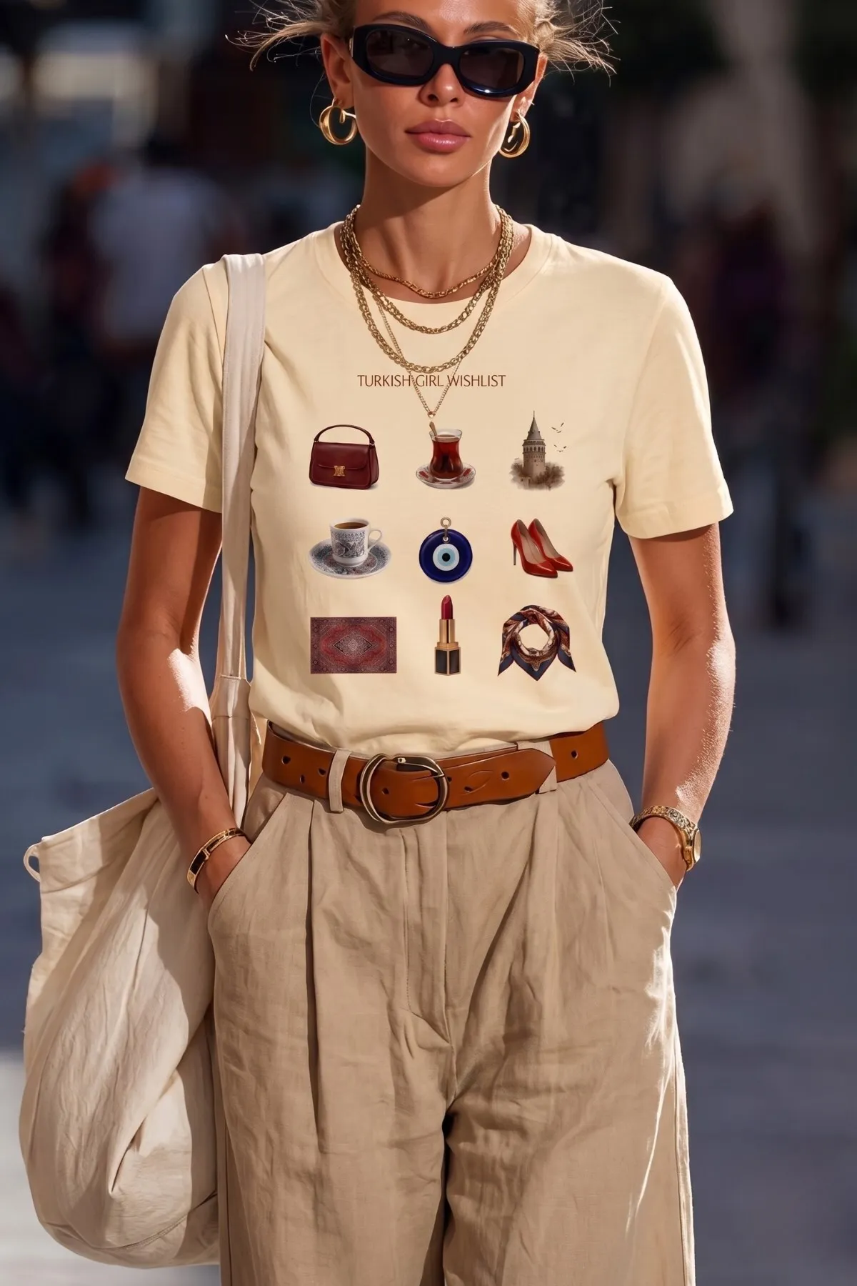 Kadın Oversize Turkish Baskılı Tişört — Yellow