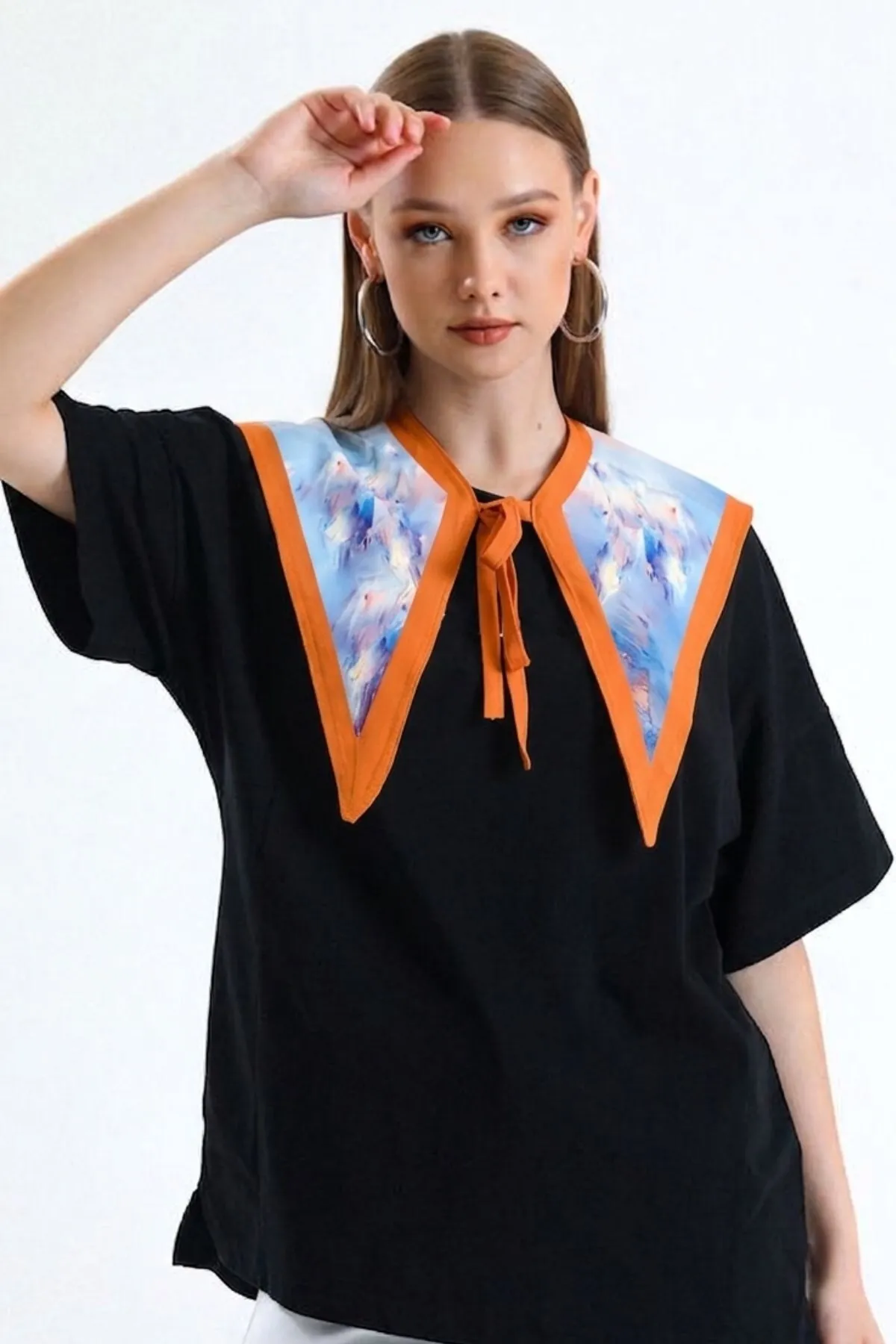 Damen Oversize Sunset Derby T-Shirt — Black