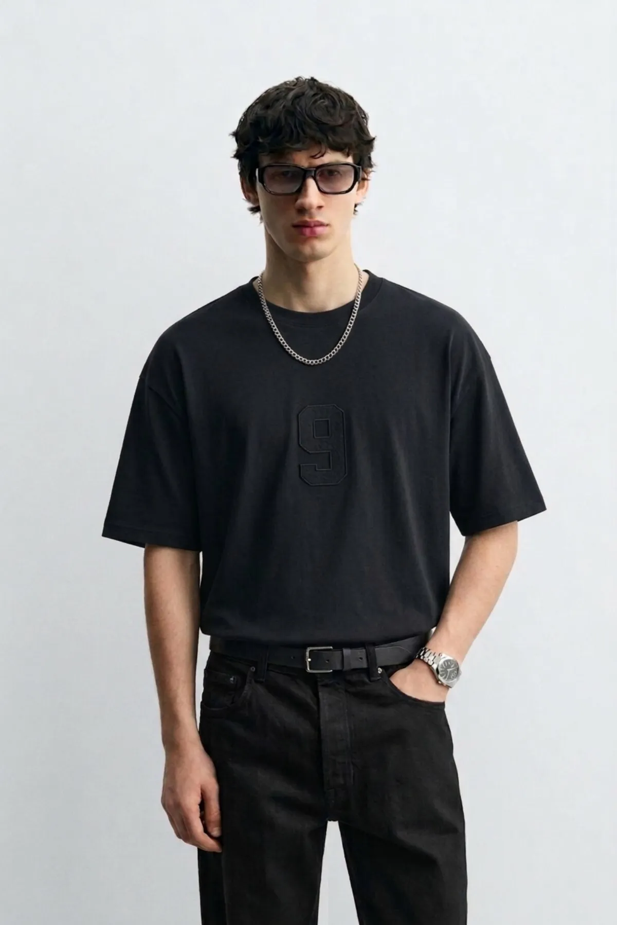 Herren Oversize Mono Nine T-Shirt — Black