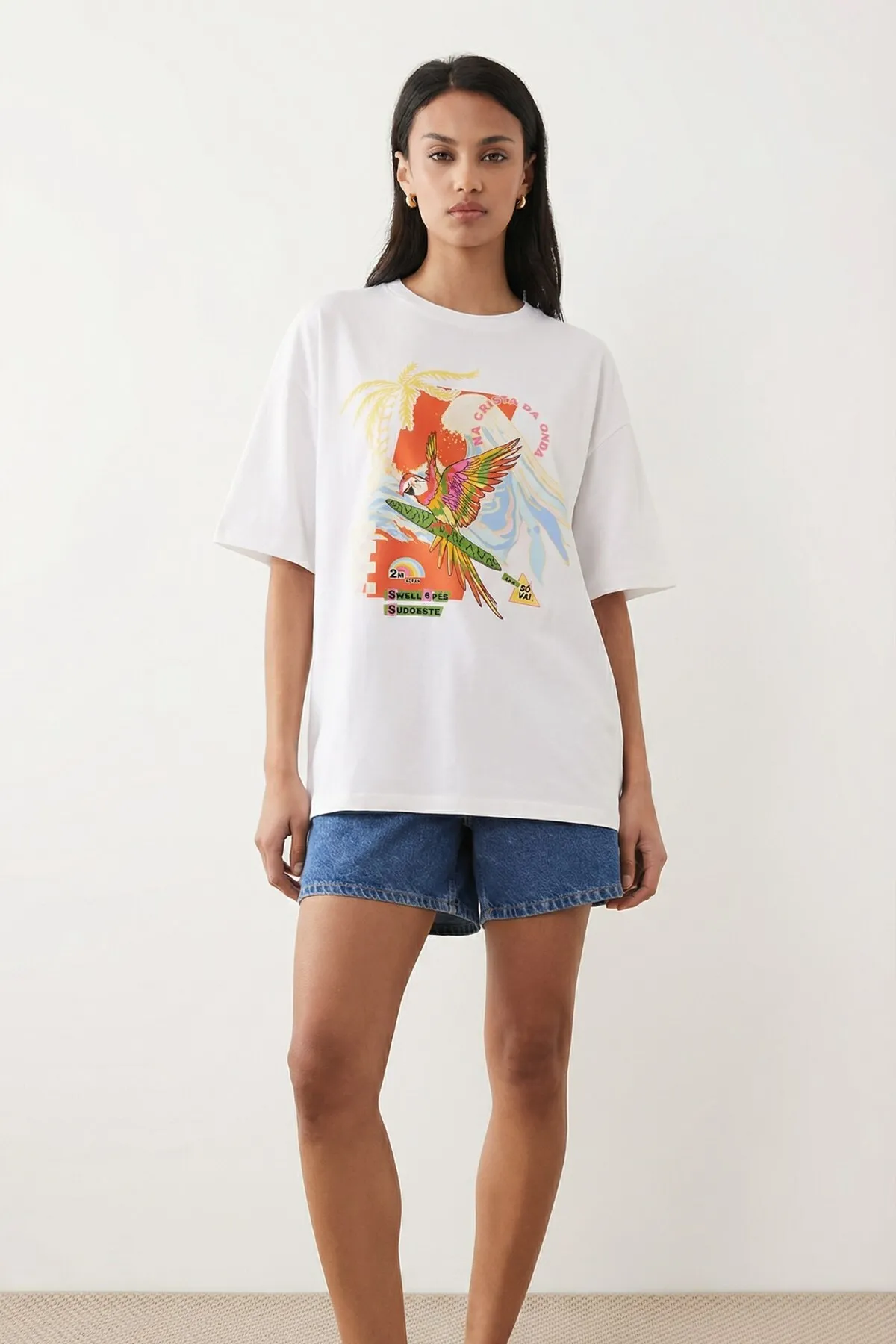 Women Oversize Costa Print T-Shirt — White