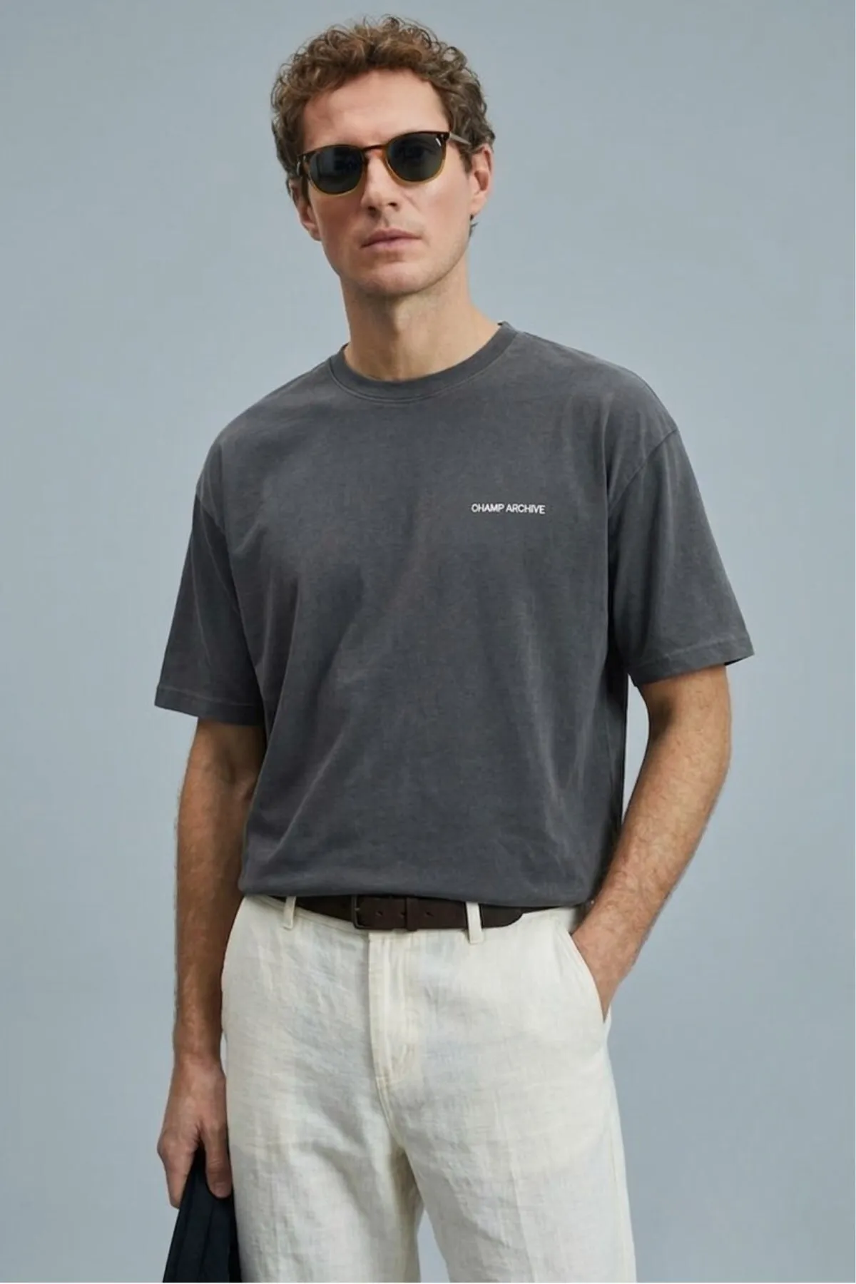 Herren Oversize Archıve Print T-Shirt — Smoke Gray