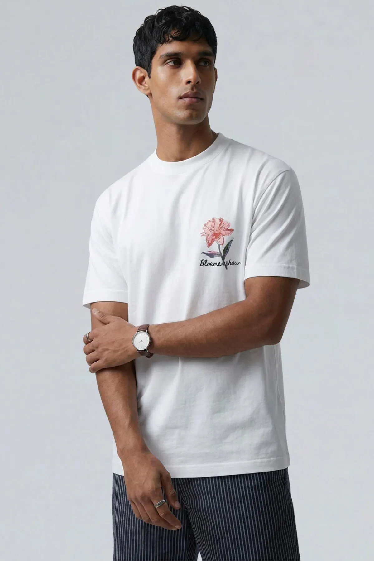 Damen Oversize Soft Bloom Print T-Shirt — White