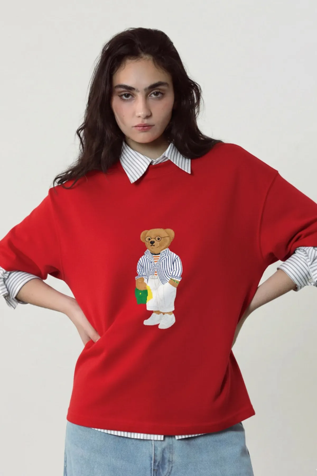 Damen Oversize Bambino Print T-Shirt — Red