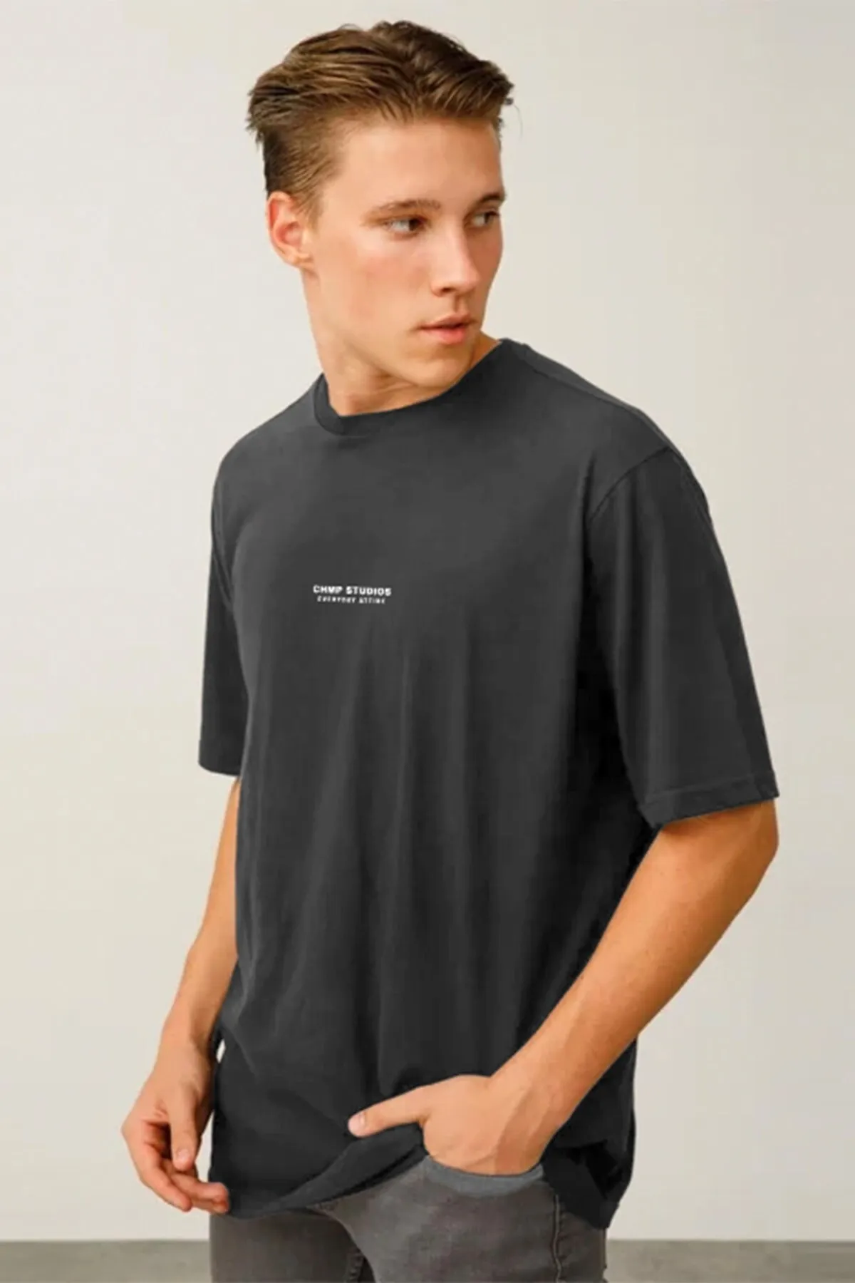 Men Oversize Print T-Shirt — Smoke Gray