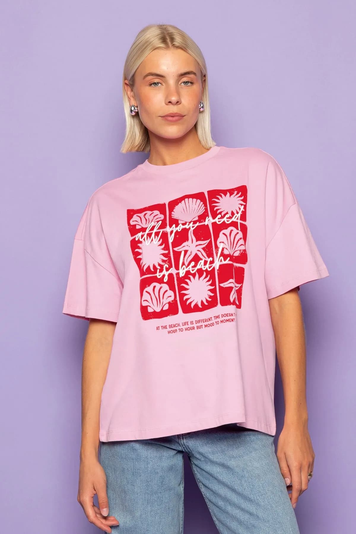 Damen Oversize All Print T-Shirt — Pink