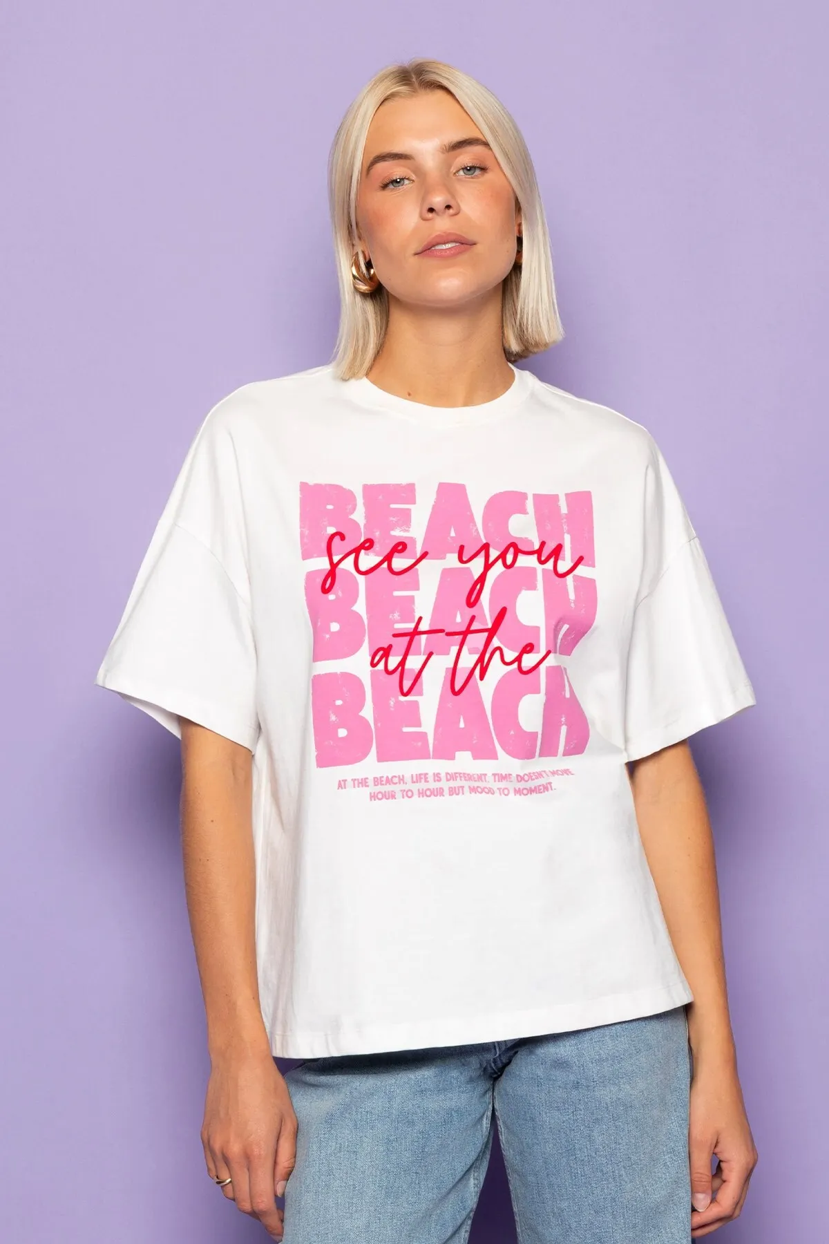 Women Oversize See Print T-Shirt — White