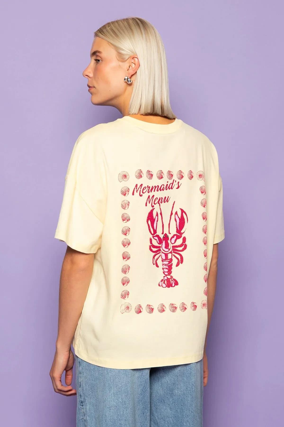 Damen Oversize Mermaid’s Print T-Shirt — Yellow