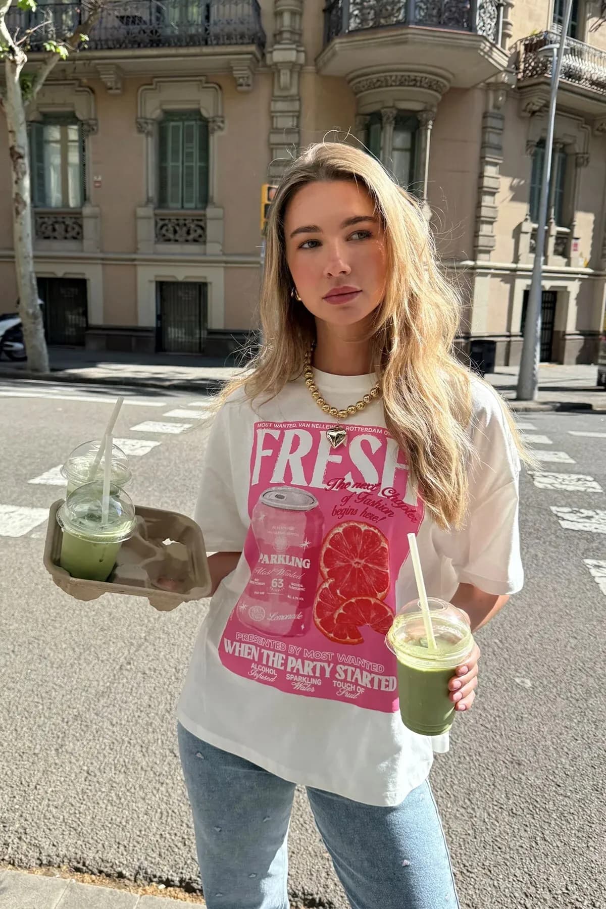 تي شيرت نسائي أوفرسايز بطبعة Fresh Spark — White