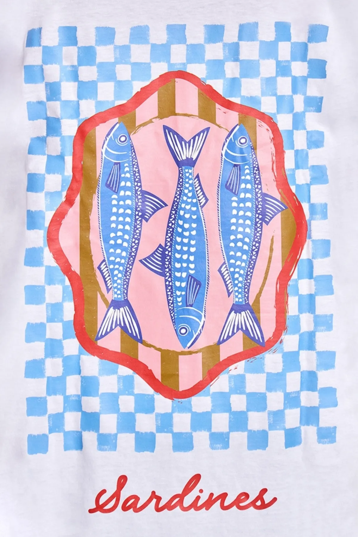 Kadın Oversize Balık Desenli Tişört — White