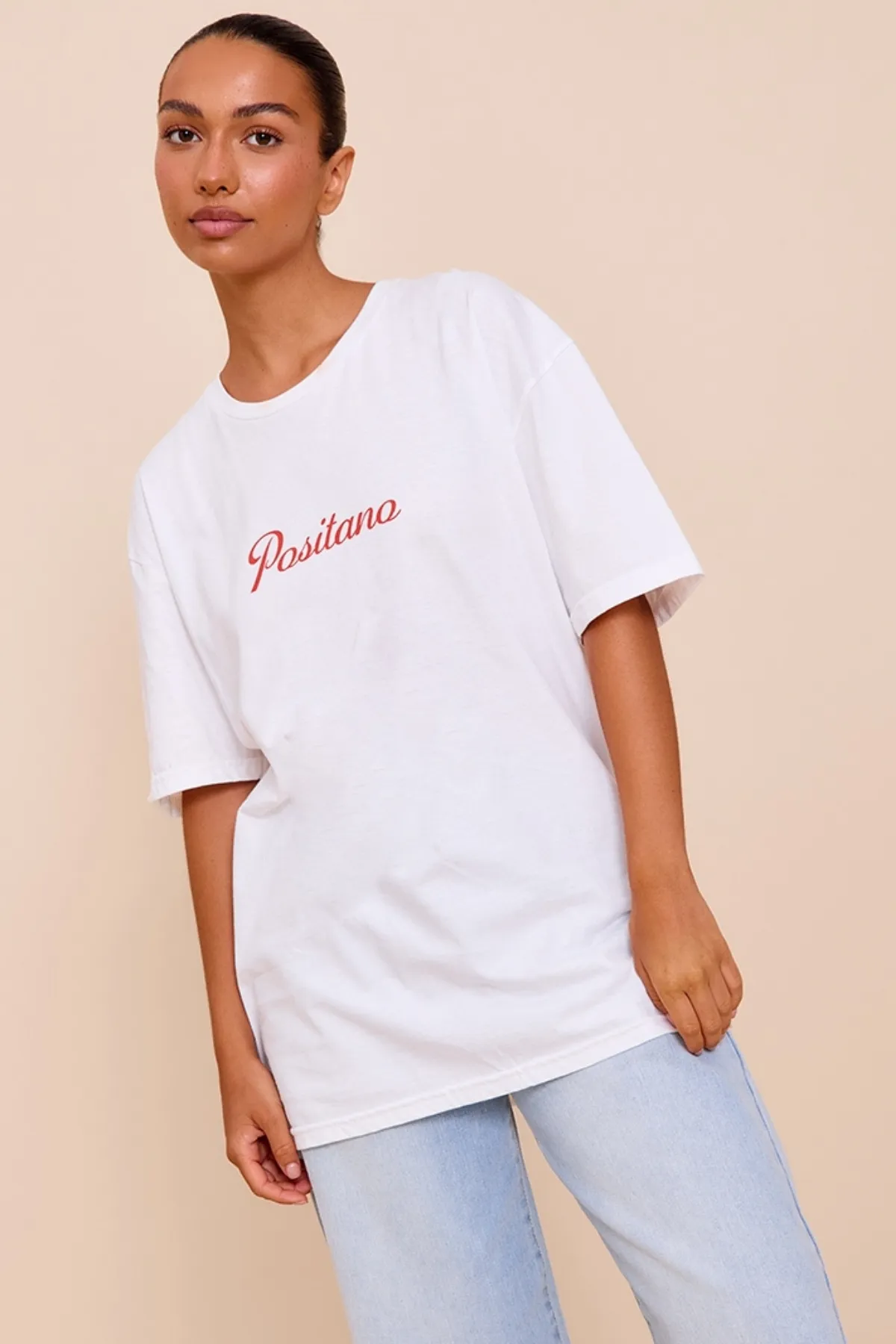 Kadın Oversize Baskılı Tişört 0328 — White