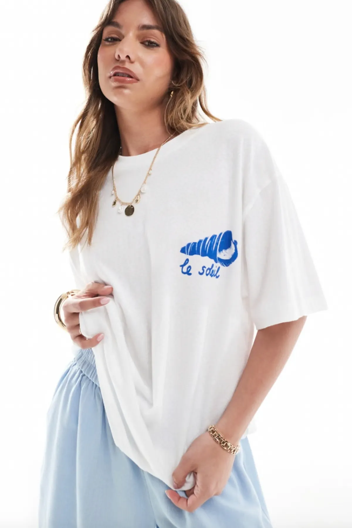 Kadın Oversize Baskılı Tişört 0330 — White