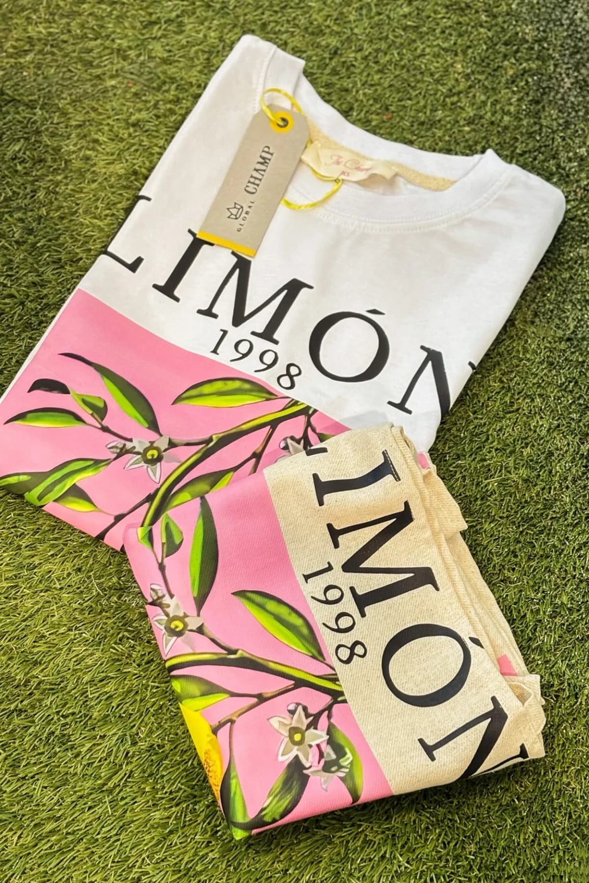Damen Oversize Zitrone Print T-Shirt — Yellow