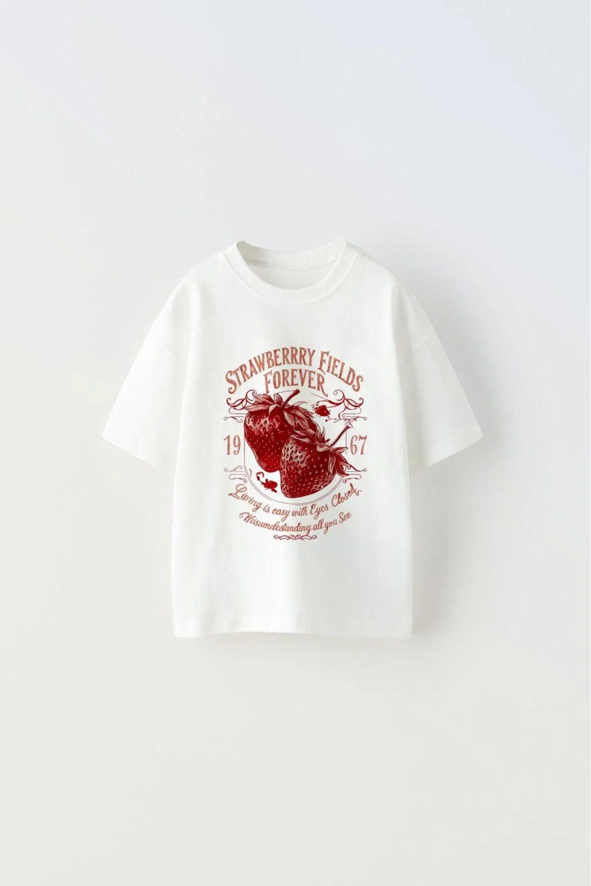 Kinder Strawberry Fields Print T-Shirt — White