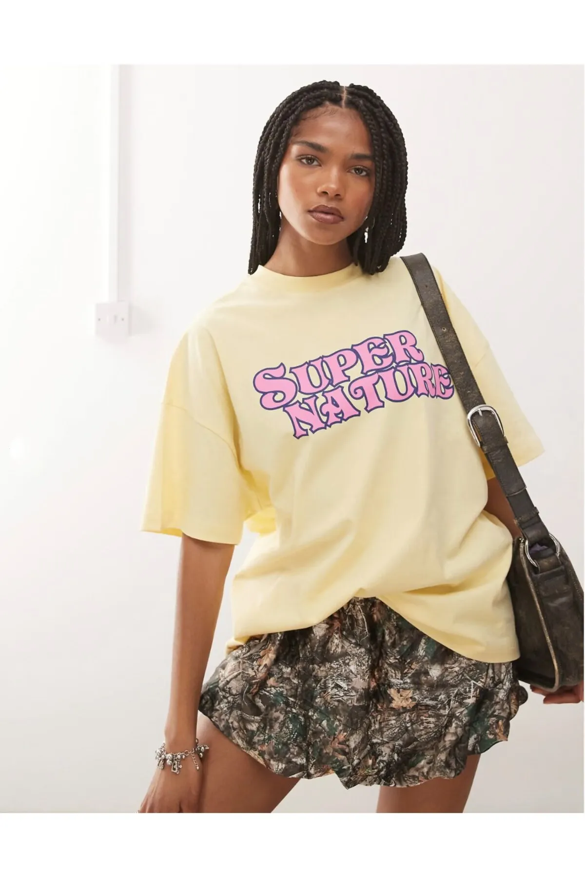 Kadın Oversize Yazı Baskılı Tişört 0366 — Yellow