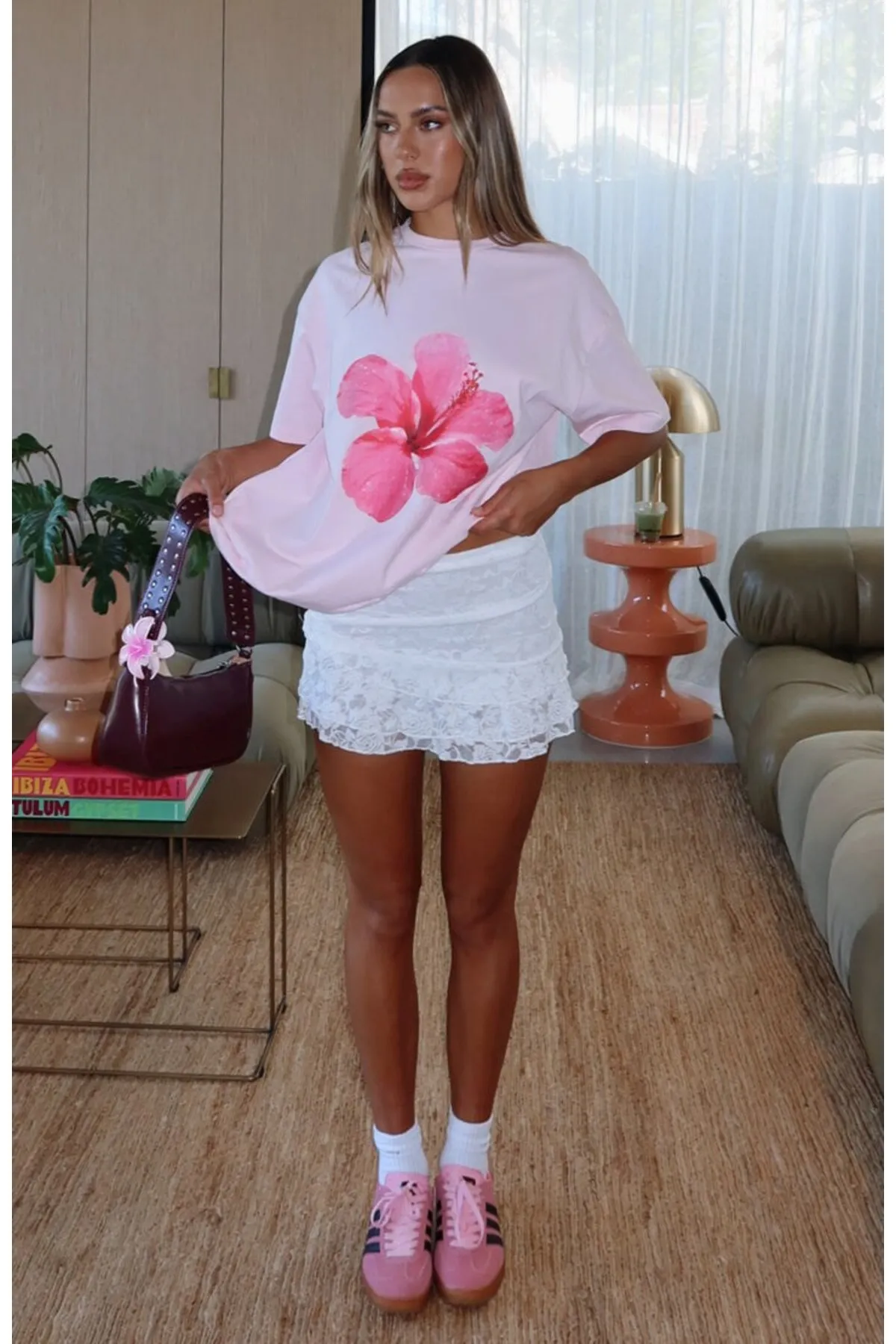 تي شيرت نسائي أوفرسايز مطبوع 0371 — Light Pink