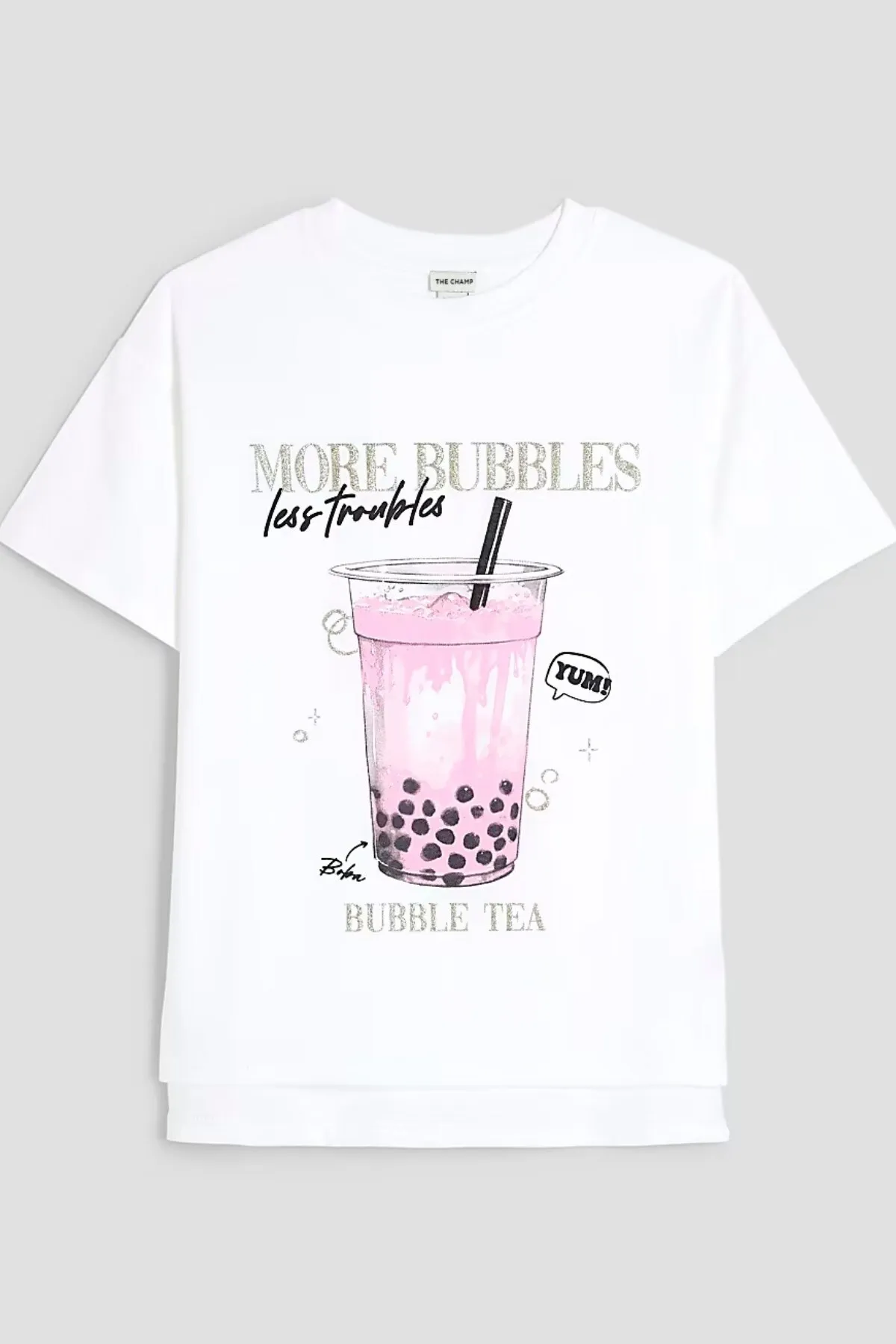 تي شيرت بناتي بطبعة Bubble Tea — White
