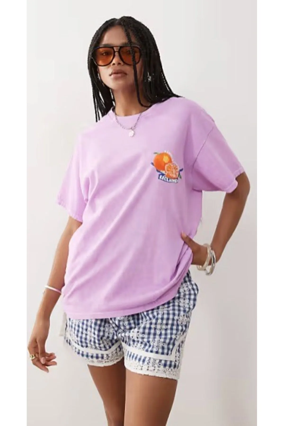 Damen Oversize Schriftzug-Print T-Shirt — Purple
