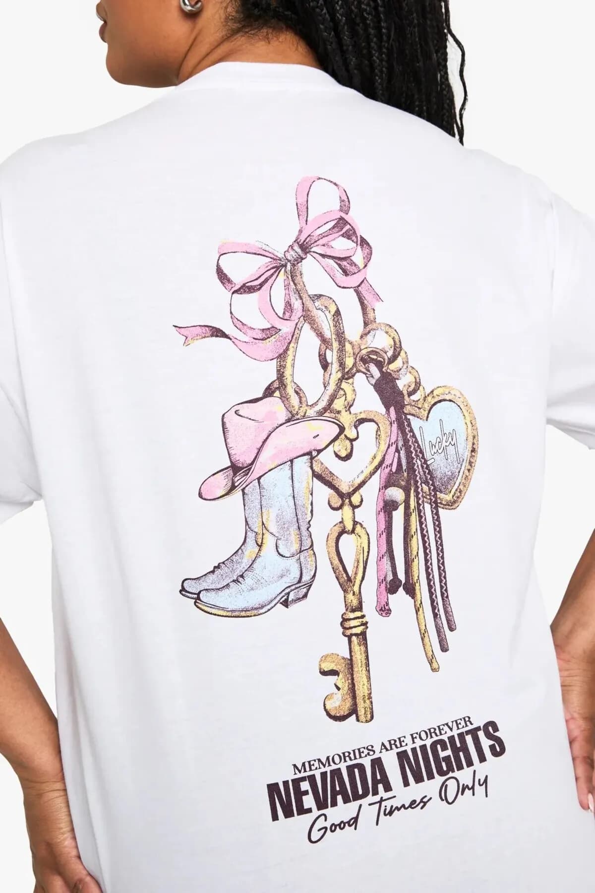 Women Oversize Nevada Print T-Shirt — White