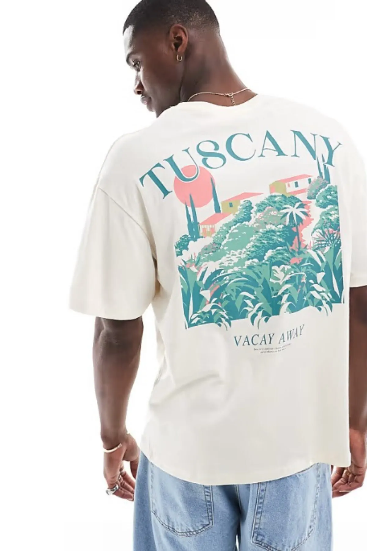 تي شيرت رجالي أوفرسايز بطبعة Tuscany — White
