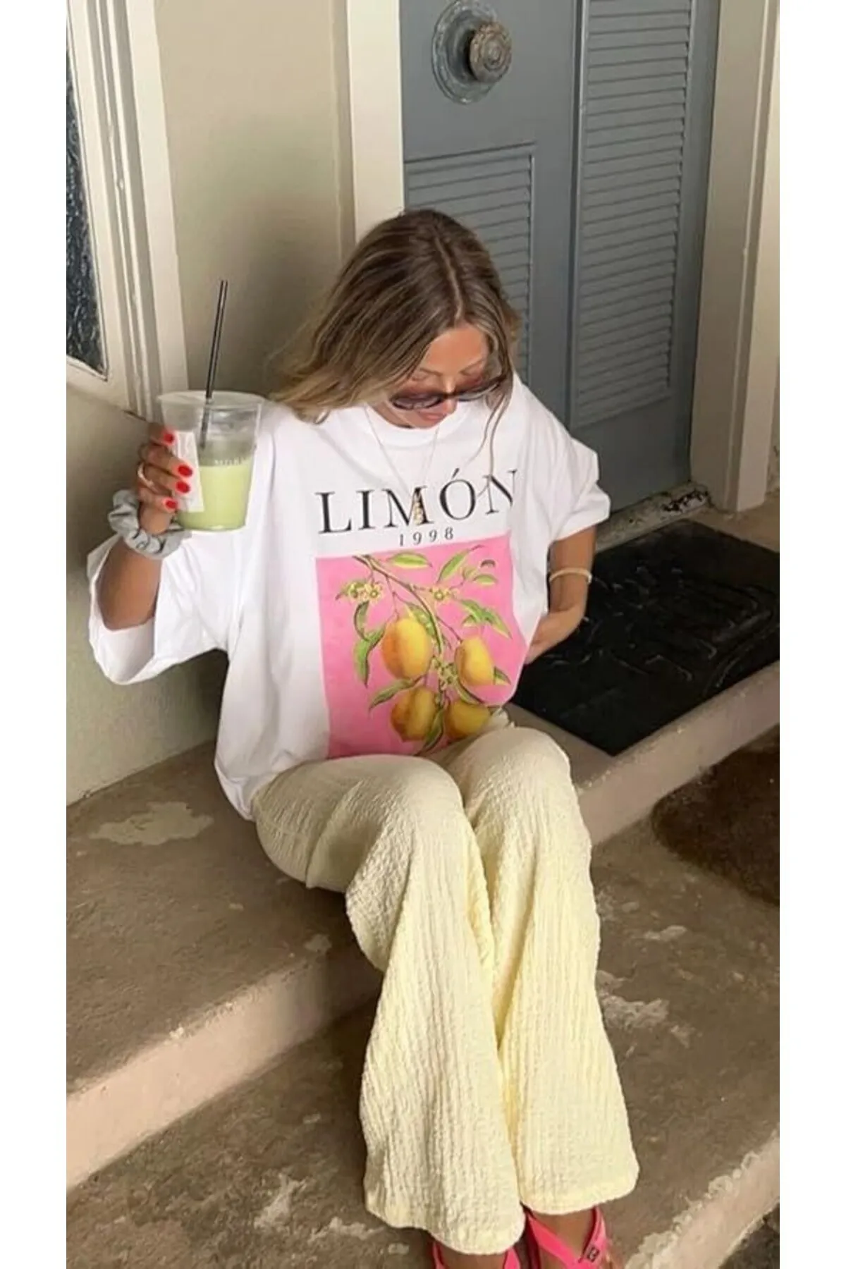 Damen Oversize Sommer Print T-Shirt 0426 — White