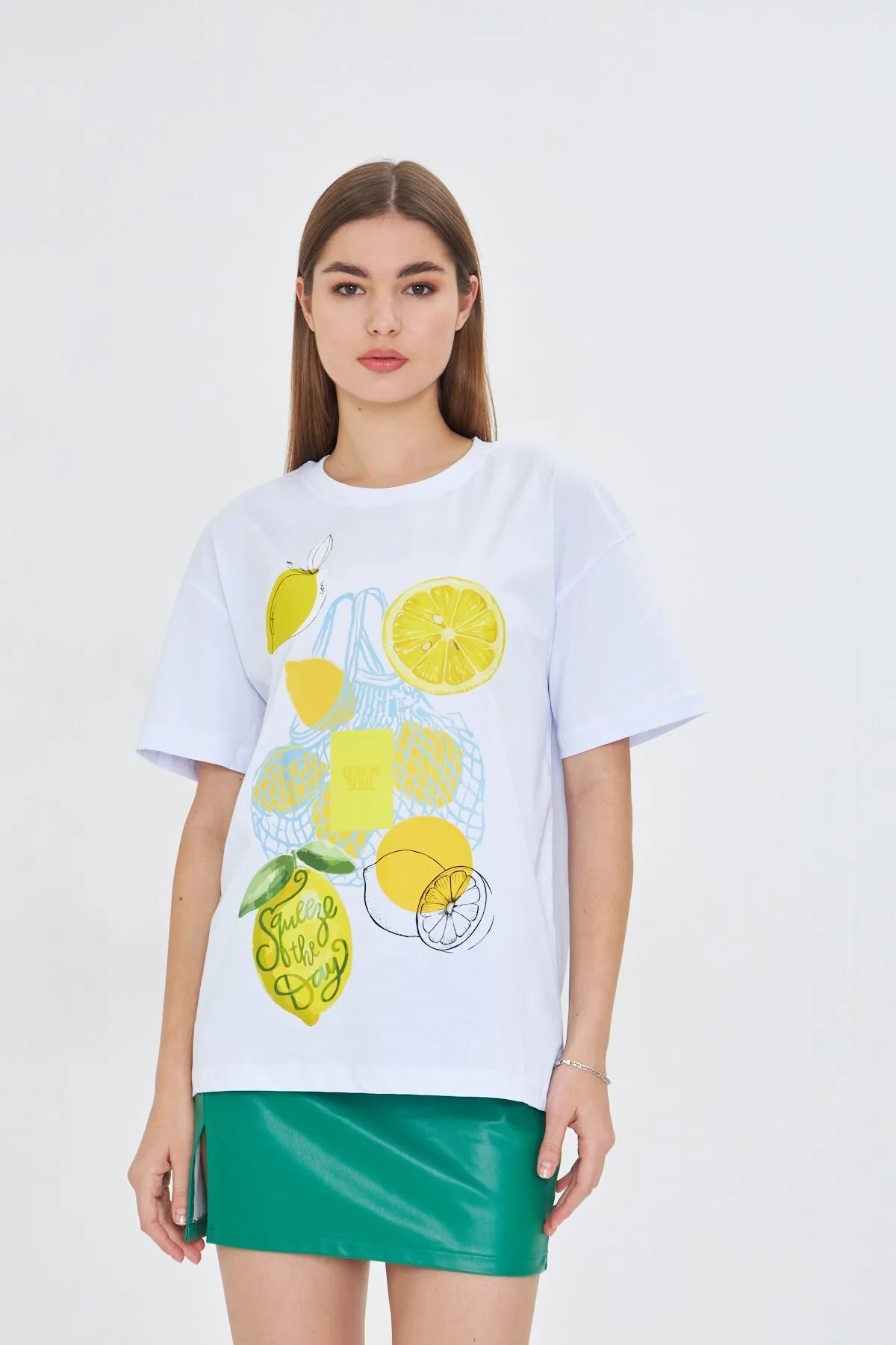 Damen Oversize Zitrone Print T-Shirt — White