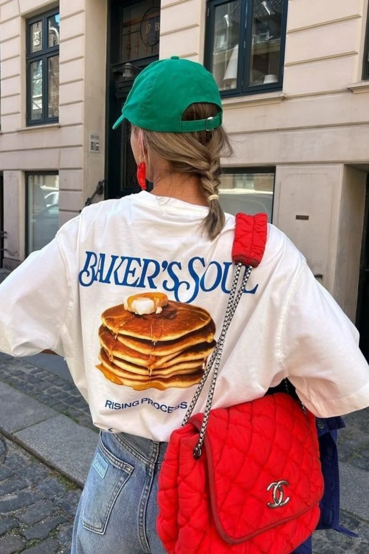 Women Oversize Pancake Print T-Shirt — White