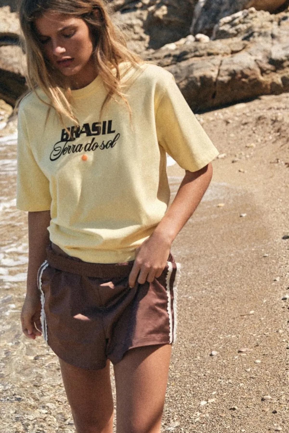 Women Oversize Terra Print T-Shirt — Yellow