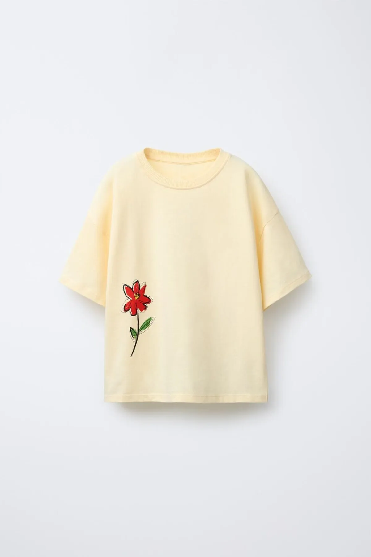 تي شيرت بناتي بطبعة زهرة — Yellow