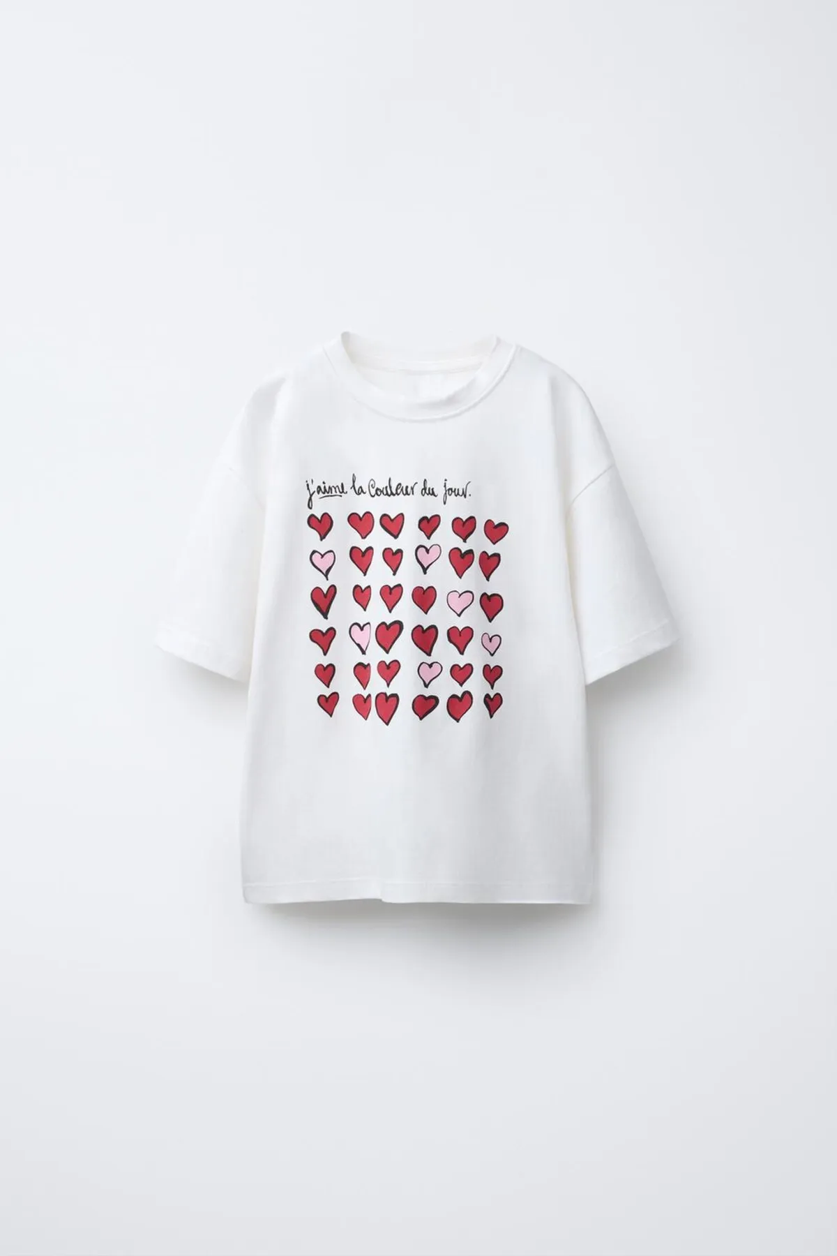 تي شيرت بناتي أوفرسايز بطبعة قلب 0487 — White