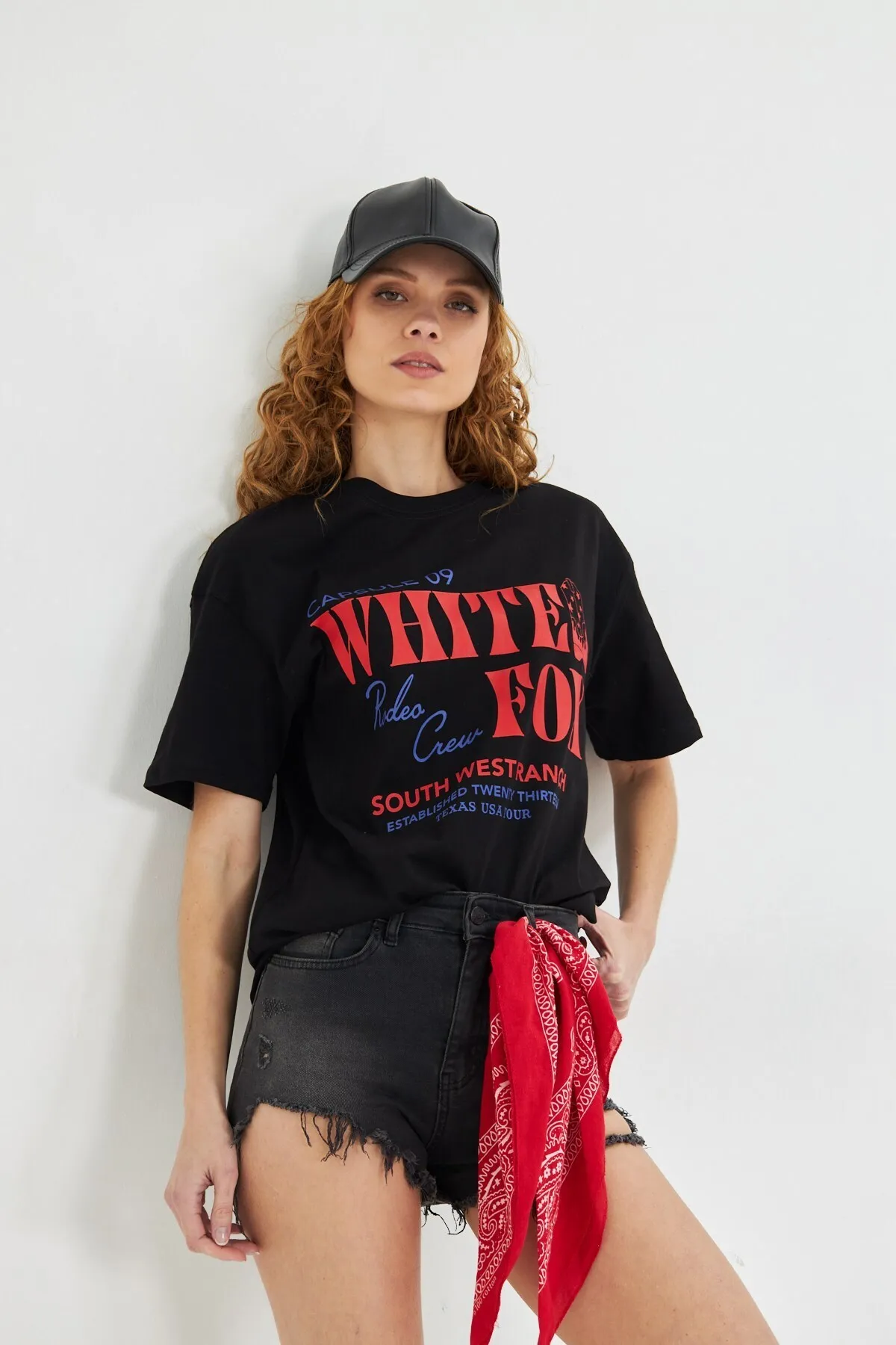 Kadın Capsule Rodeo Yazı Baskılı Tişört — Black