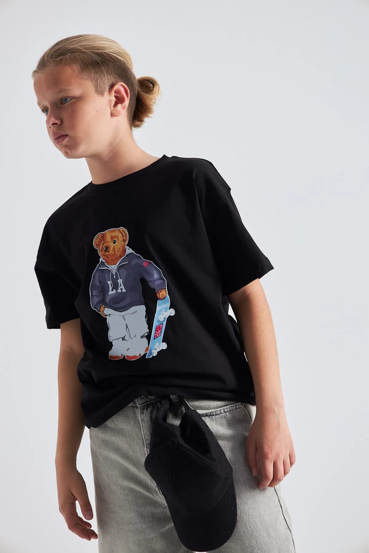 Jungen Oversize Teddy Bear Print T-Shirt — Black