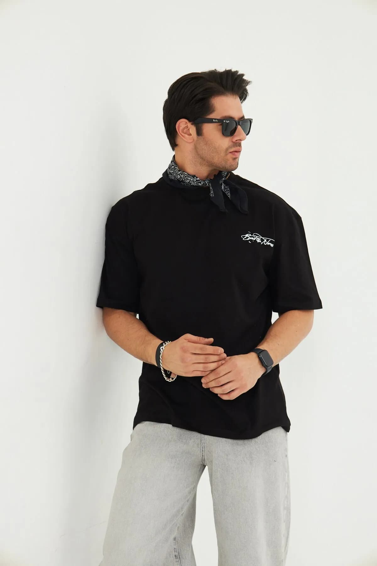 Herren Oversize Print T-Shirt 0513 — Black
