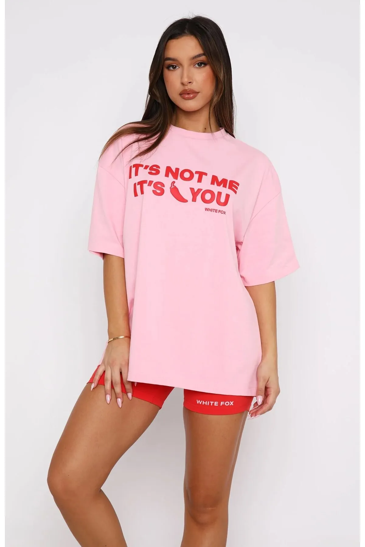 Damen White Fox Schriftzug-Print T-Shirt — Pink