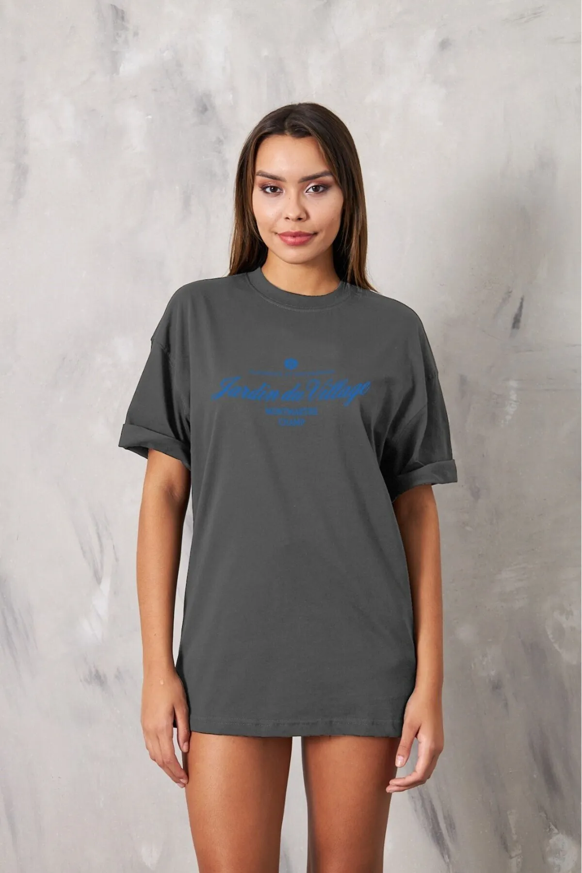 Unisex Oversize Schriftzug-Print T-Shirt 0622 — Smoke Gray