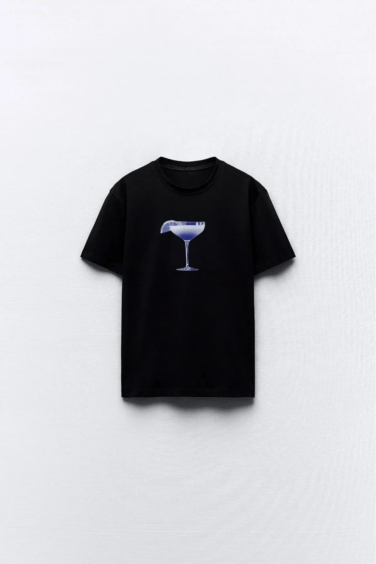 Damen Oversize Cocktail Print T-Shirt 0627 — Black