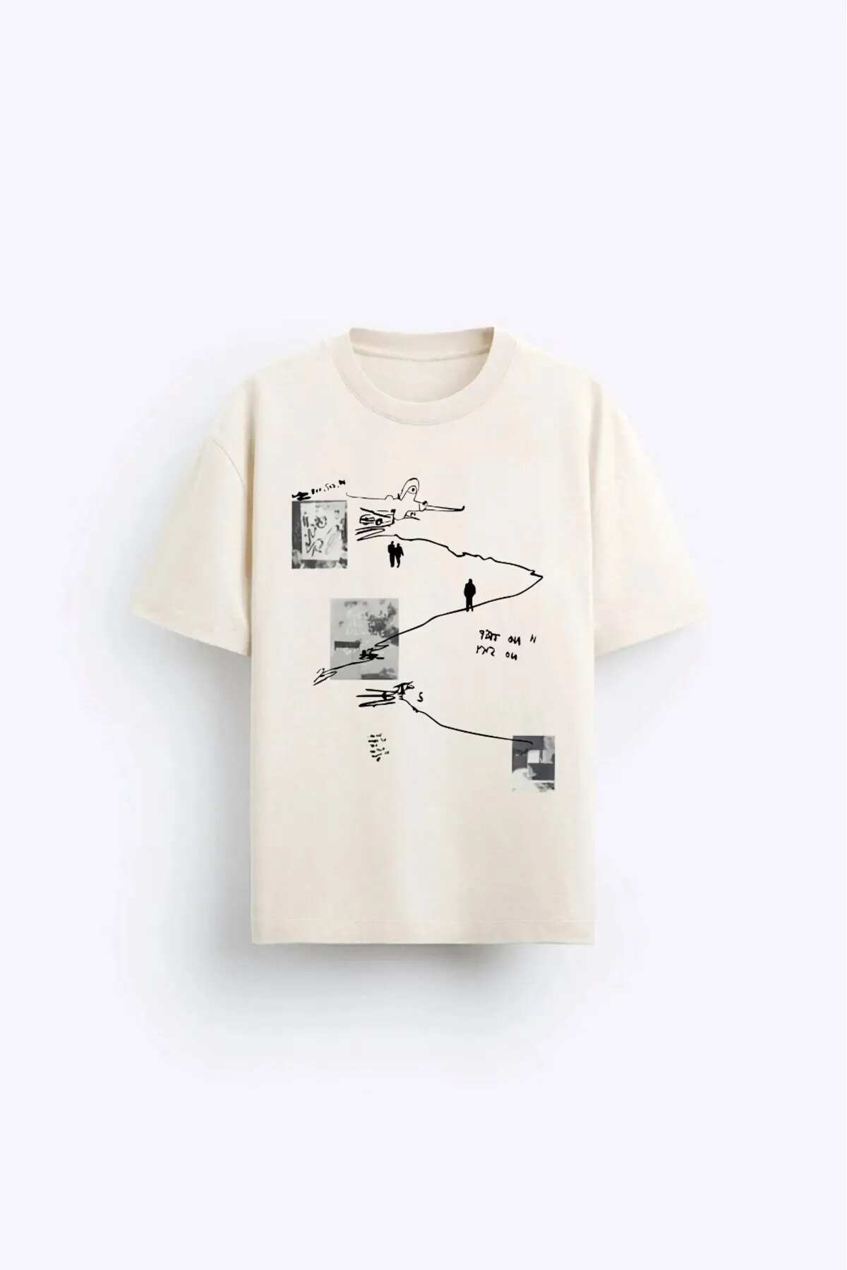 Herren Oversize Art Work Print T-Shirt — Beige