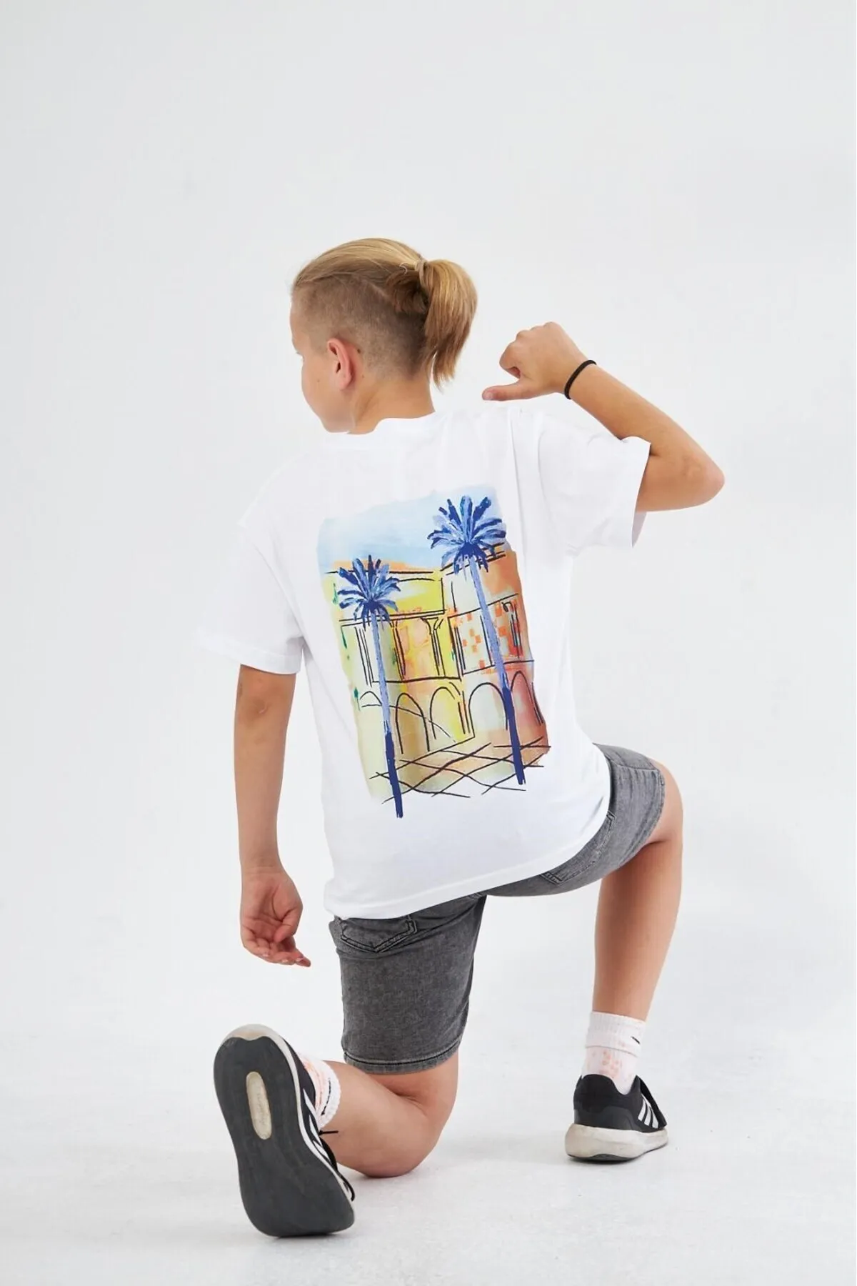 Kinder Palme Print T-Shirt — White