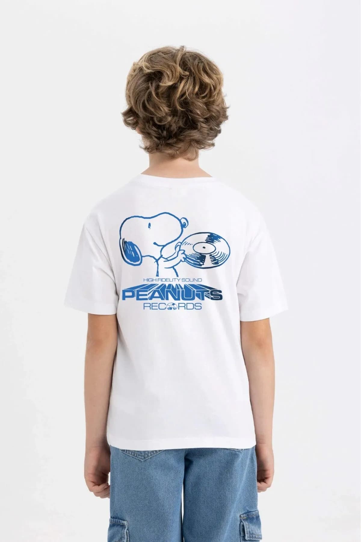 Jungen Peanuts Records Print T-Shirt 0686 — White