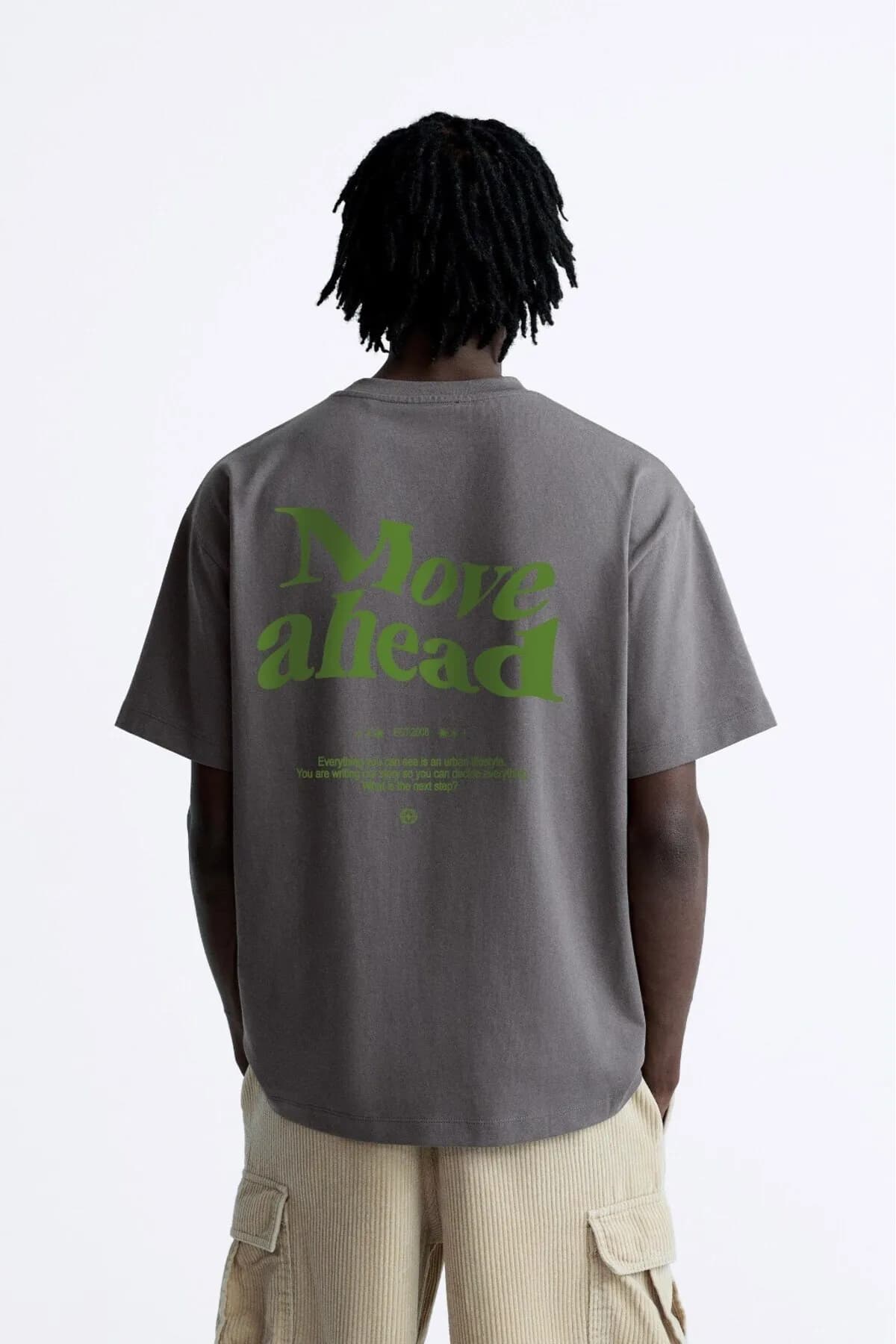 Erkek Oversize Move Yazı Baskılı Tişört — Smoke Gray