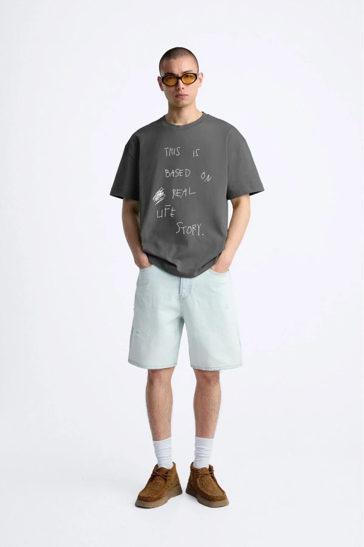 Erkek Oversize This Baskılı Tişört — Smoke Gray