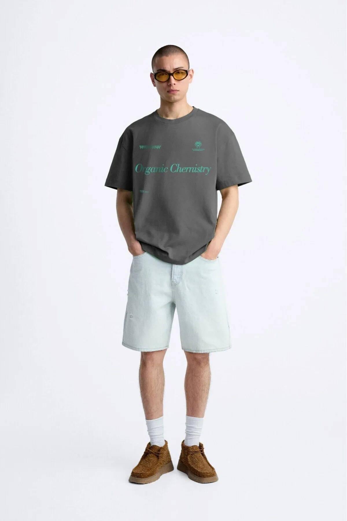 Men Oversize Organic Text Print 0690 — Smoke Gray