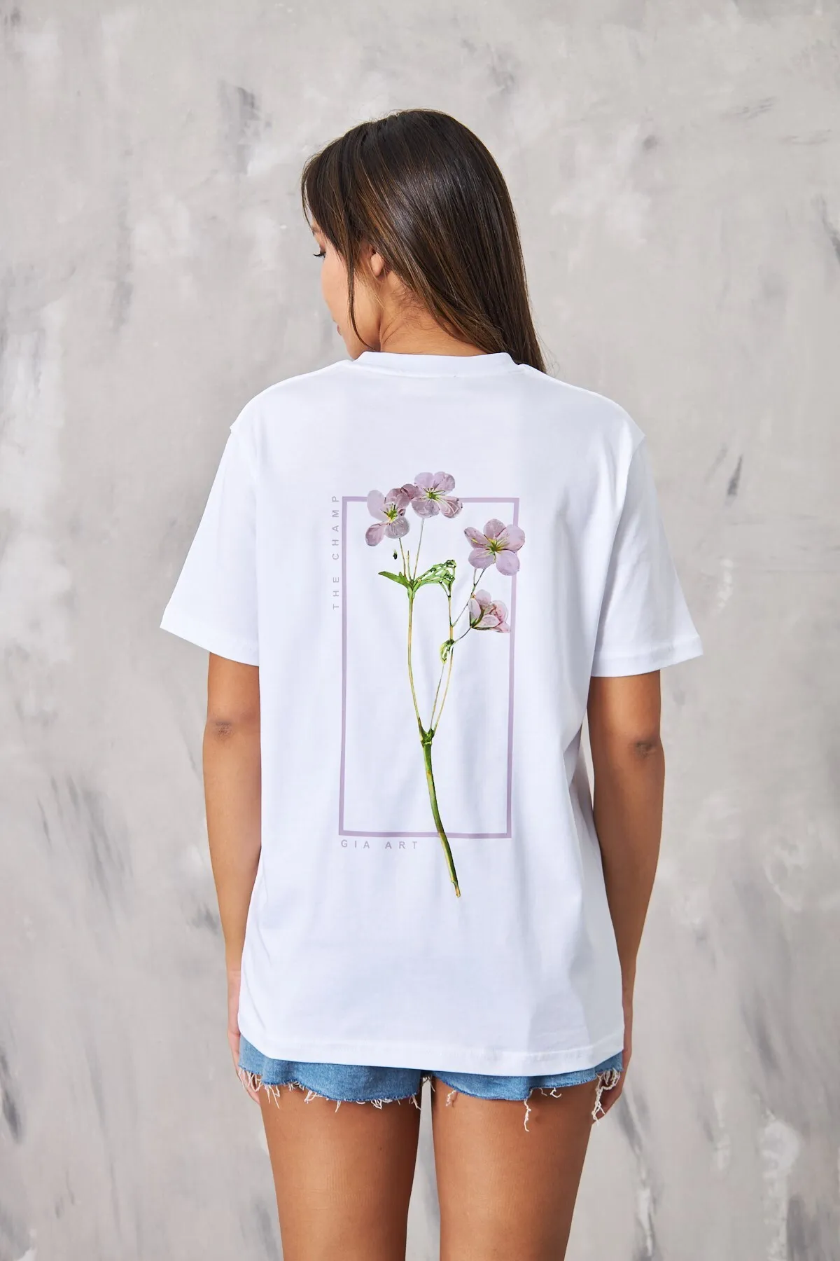 Damen Oversize Blume Print T-Shirt 0694 — White