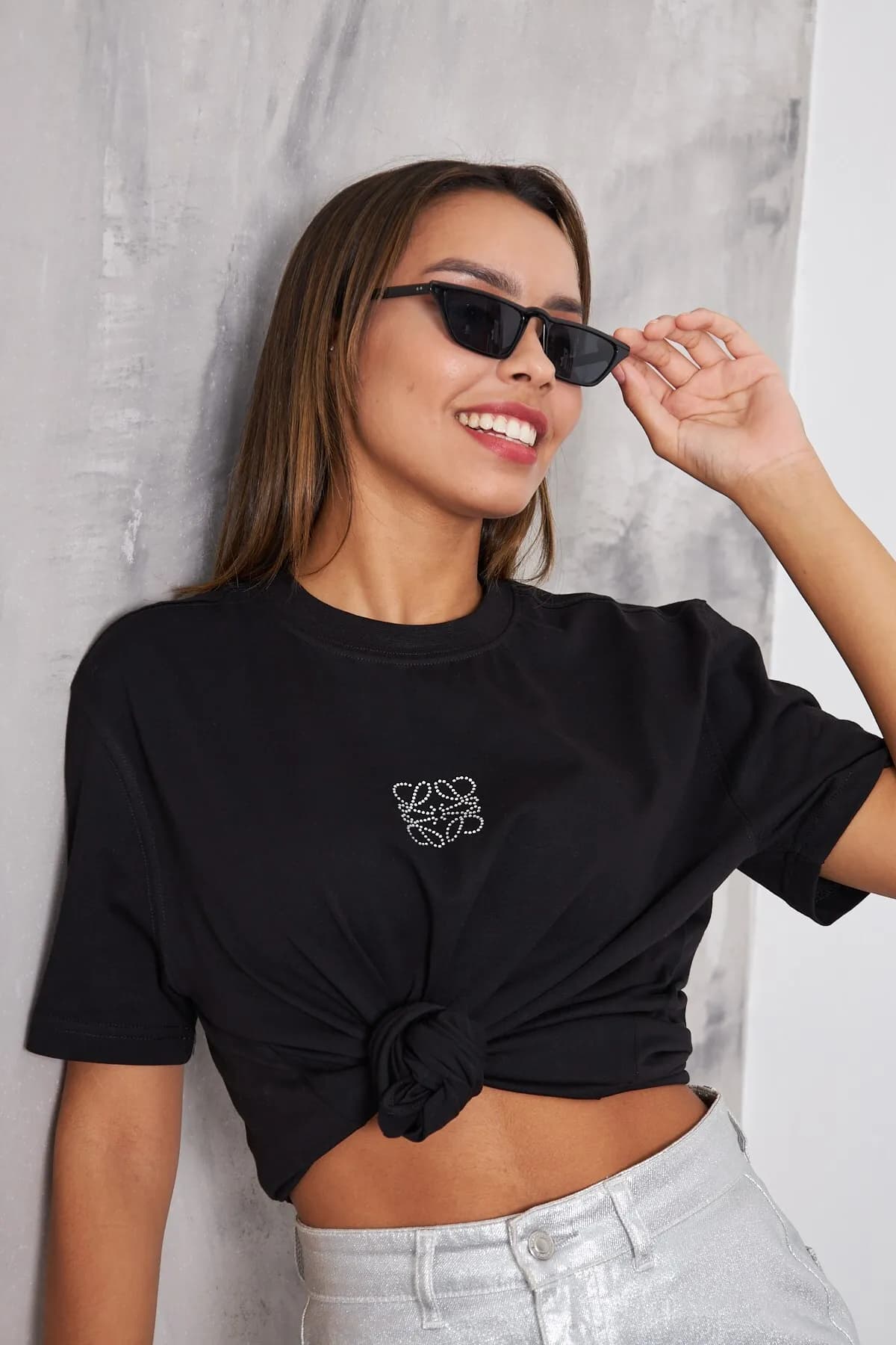 Women Oversize Print T-Shirt 0697 — Black
