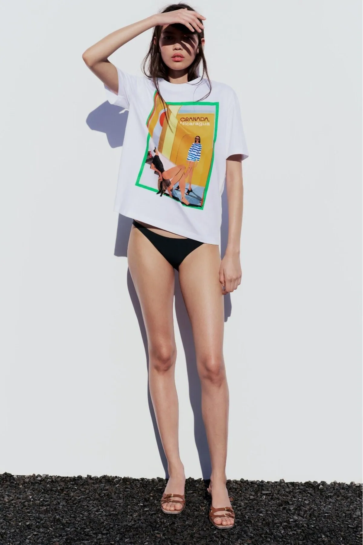 Damen Oversize Granada Print T-Shirt — White